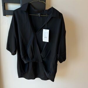 Theory Black Wrap Blouse